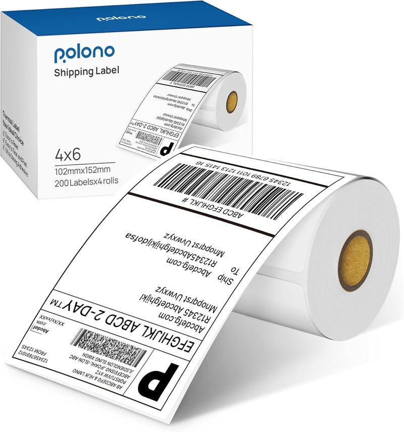 POLONO Genuine 4"x6" Direct Thermal Shipping Label, Perforated Postage Shipping Labels Compatible with PL60, PL70E and PL420 Label Printer, Permanent Adhesive, Commercial Grade, 200 Labels/Roll - Image 1